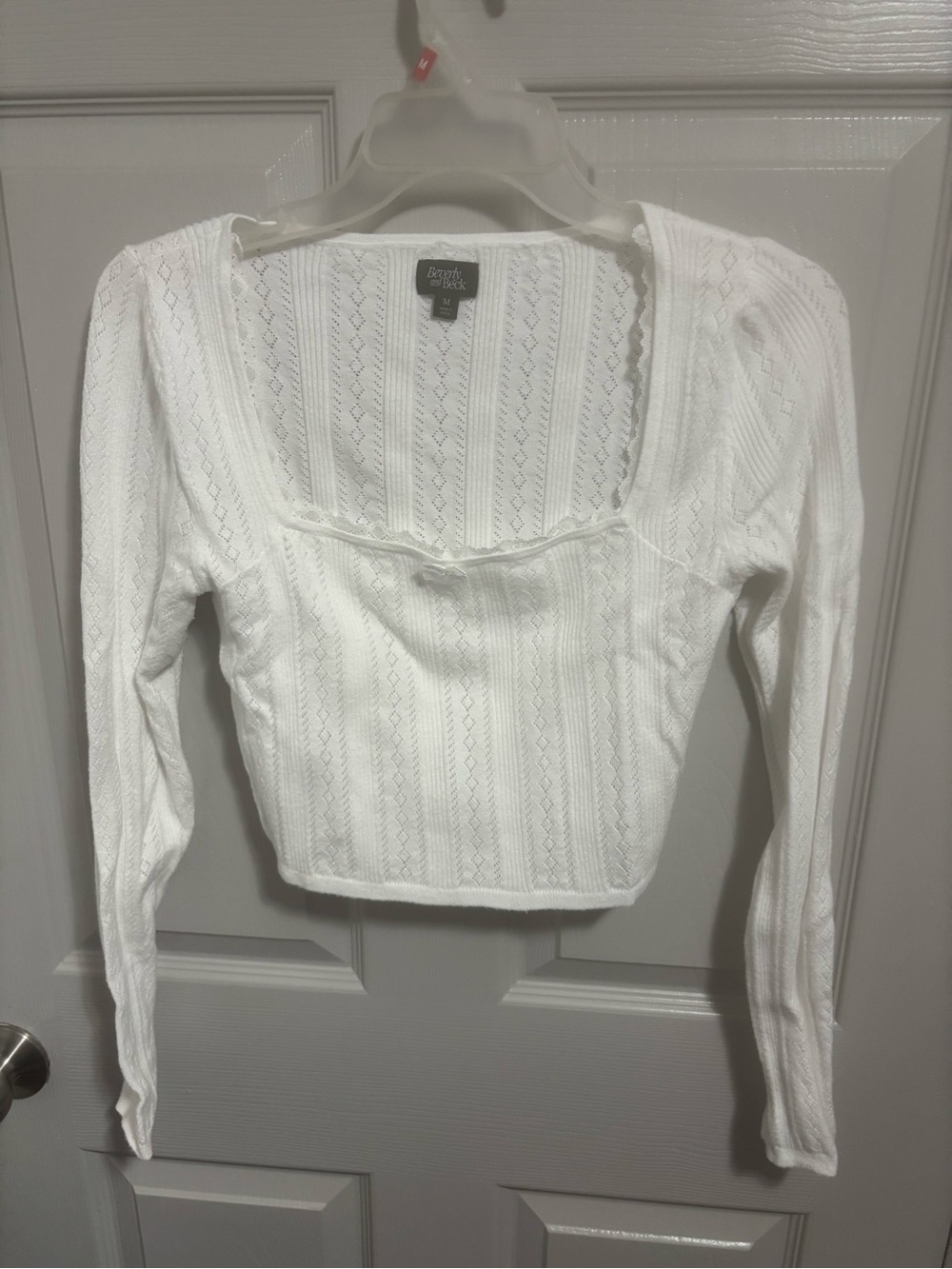 Beverly & Beck Pacsun Medium White Ivory Zinnia Long Sleeve Pointelle Crop Top